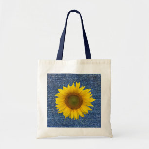 Tote Bag Joli floral bleu Denim Look tournesol jaune