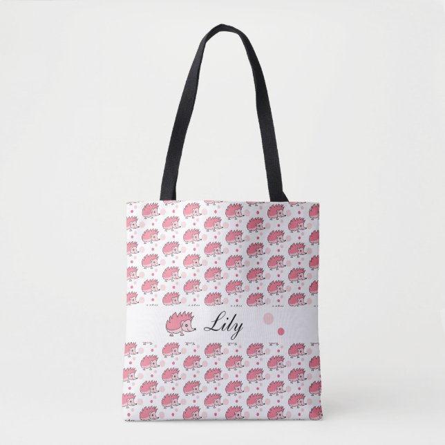Tote Bag Joli Happy Hérisson Motif rose blanc (Devant)