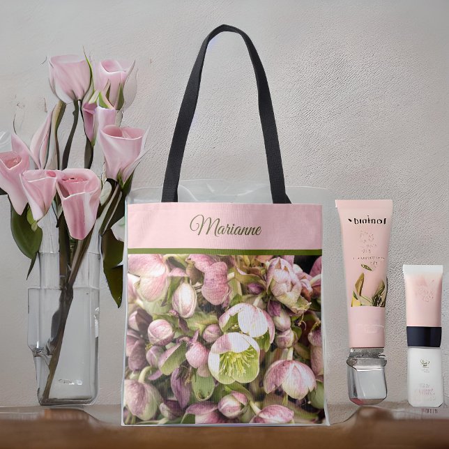 Tote Bag Joli Hellebore rose et olive personnalisé (Créateur téléchargé)
