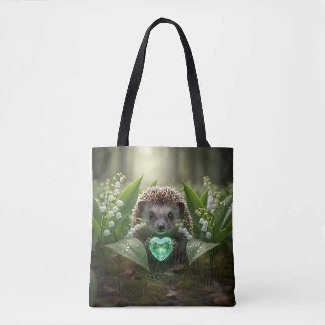 Tote Bag Joli hérisson de mai avec cœur d'émeraude (Devant)