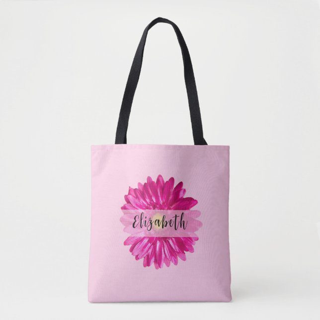 Tote Bag Joli Hot Rose Daisy Nom personnalisé et Monogramme (Devant)