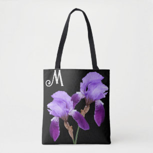 Tote Bag Joli iris violet boho floral M monogramme mignon