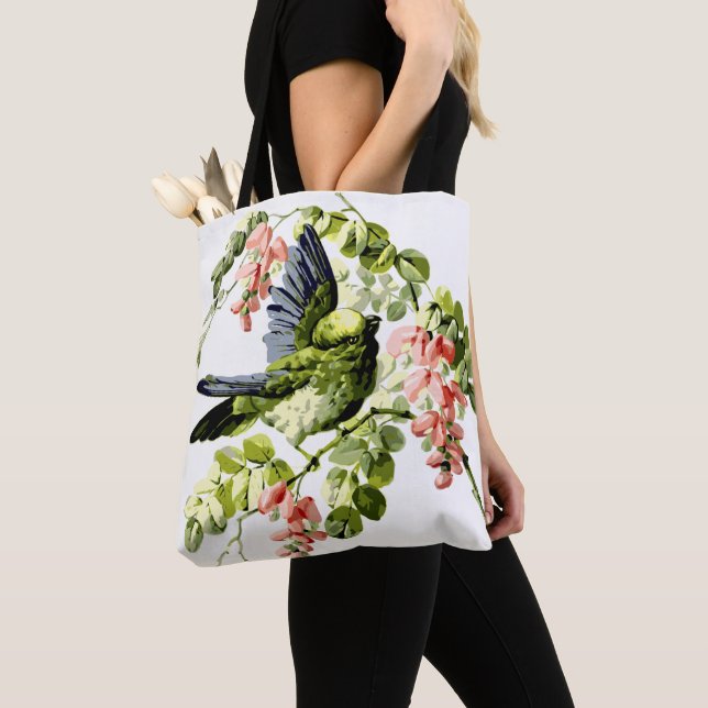 Tote Bag Joli jeune perroquet dans l'arbre à fleurs (De près)