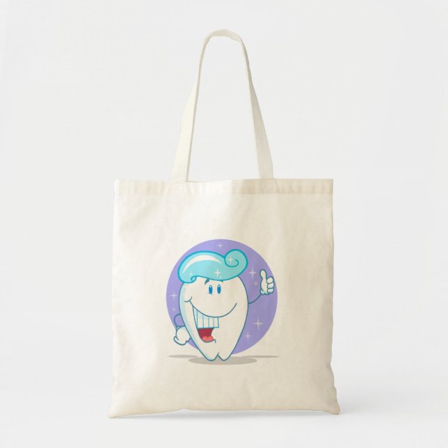 Tote Bag joli joyeux et propre caricature de dent pétillant (Devant)