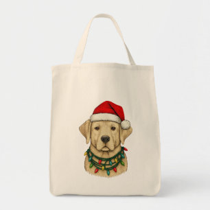 Tote Bag Joli Labrador de Noël avec chapeau de Père Noël et