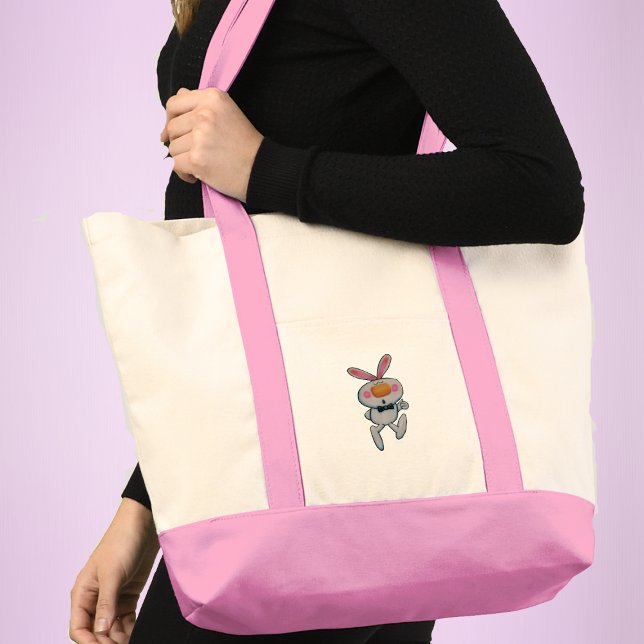 Tote Bag Joli lapin blanc lapin Orange Noeud pouces vers le (Cute white bunny rabbit rosy cheeks bow tie giving thumbs up sign on tote bag.)