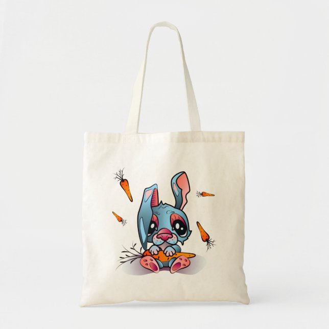 Tote Bag Joli Lapin Bleu avec Carottes Design graphique (Devant)