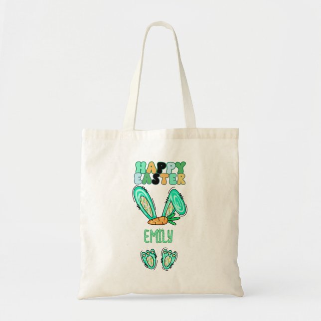 Tote Bag Joli lapin de Pâques Personnaliser Nom Vert (Devant)