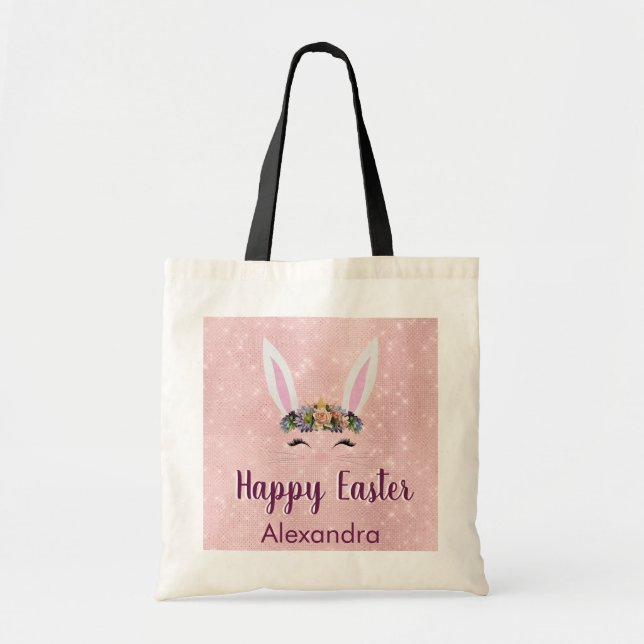 Tote Bag Joli lapin de Pâques rose pâle (Devant)
