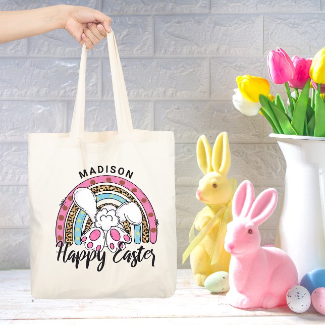 Tote Bag Joli lapin lapin de Pâques Rainbow Ajouter un nom (Créateur téléchargé)