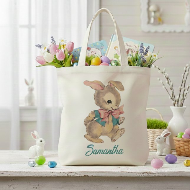 Tote Bag Joli lapin lapin Vintage personnalisé (Cute Vintage Bunny Rabbit Custom Tote Bag)