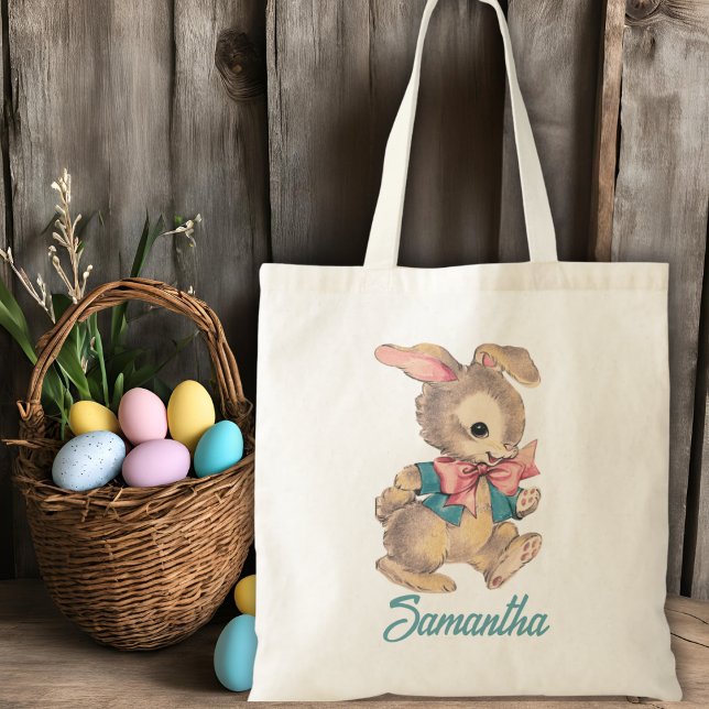 Tote Bag Joli lapin lapin Vintage personnalisé (Cute Vintage Bunny Rabbit Custom Tote Bag)