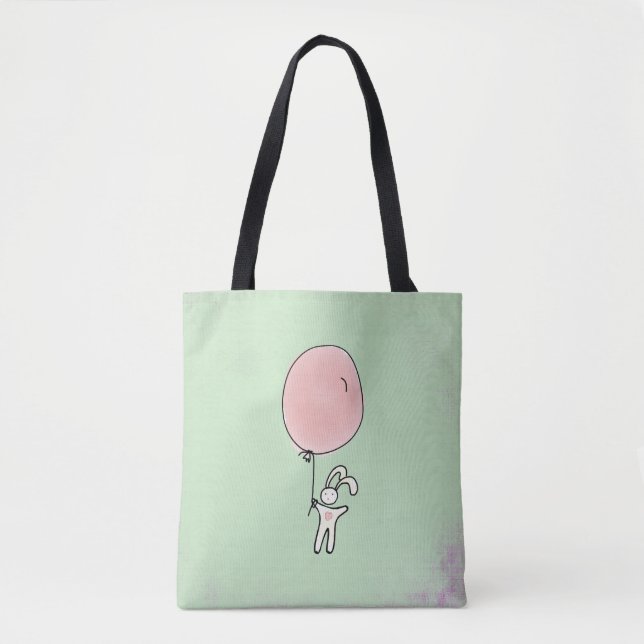Tote Bag Joli lapin tenant un ballon (Devant)