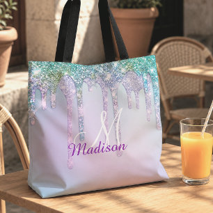 Tote Bag Joli licorne turquoise aqua paillettes monogramme