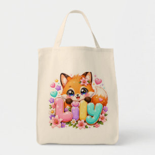 Tote Bag Joli Lily Fox Nom Pastel Rose Floral Bois
