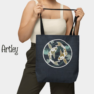 Tote Bag Joli logo Turquoise et bleu Koi Fish Pond