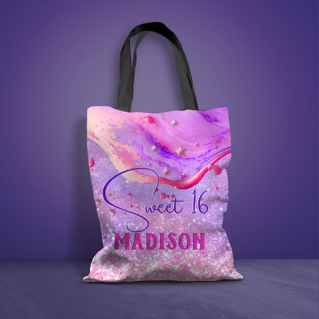 Tote Bag Joli marbre violet art parties scintillant monogra (Créateur téléchargé)