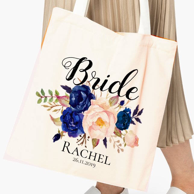 Tote Bag Joli Mariage bleu bleu rose floral (Créateur téléchargé)