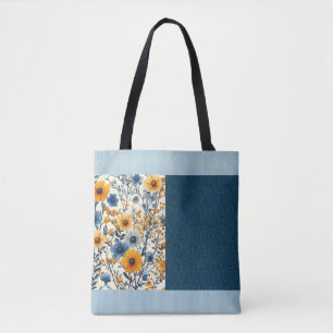 Tote Bag Joli Mélange Floral Vintage Bleu Et Jaune