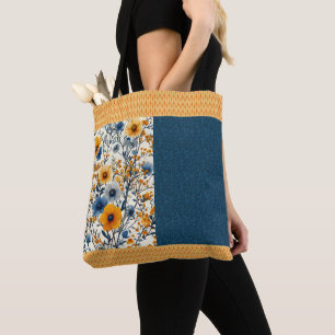 Tote Bag Joli Mélange Floral Vintage Bleu Et Jaune