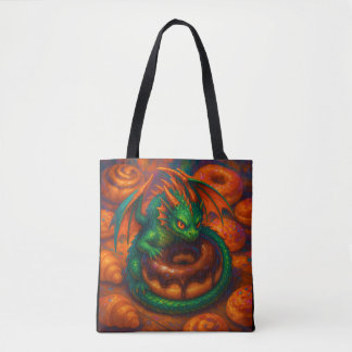 Tote Bag Joli Mini Dragon Vert & Fantaisie de Donut Art