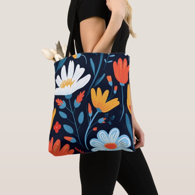 Tote Bag Joli modèle floral noir féminin (De près)