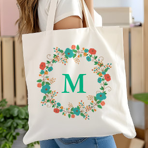 Tote Bag Joli monogramme de couronne florale