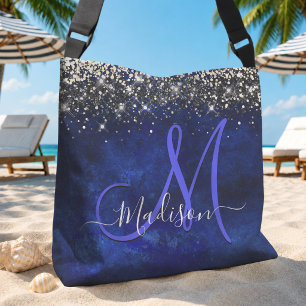 Tote Bag Joli monogramme doré et bleu royal de faux paillet