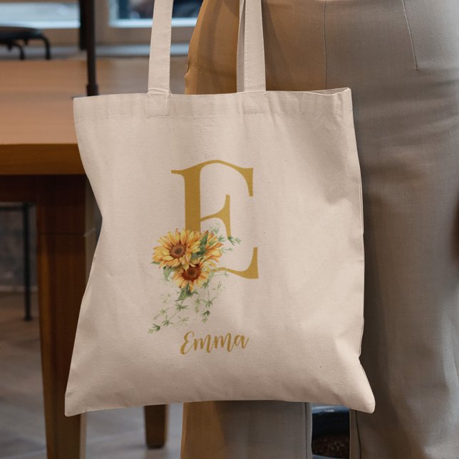 Tote Bag Joli monogramme floral et nom personnalisé (Créateur téléchargé)