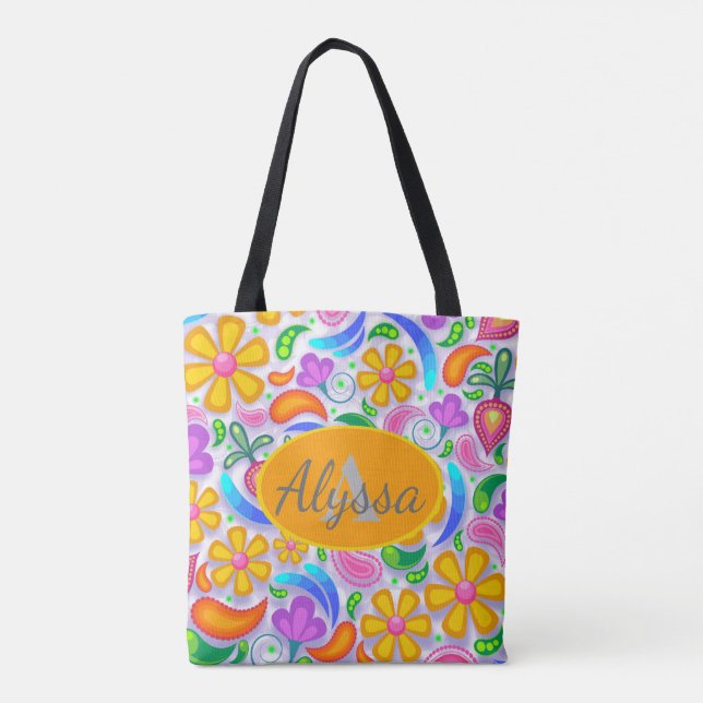 Tote Bag Joli Monogramme floral jaune et violet (Dos)