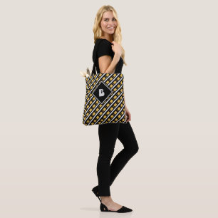 Tote Bag Joli Monogramme moderne Motif initial noir jaune