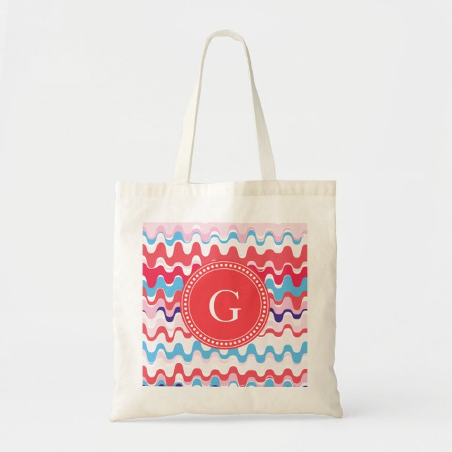Tote Bag Joli monogramme motif rose rouge abstrait (Devant)