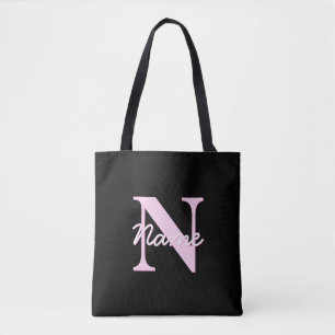 Tote Bag Joli monogramme personnalisable   Rose clair et no