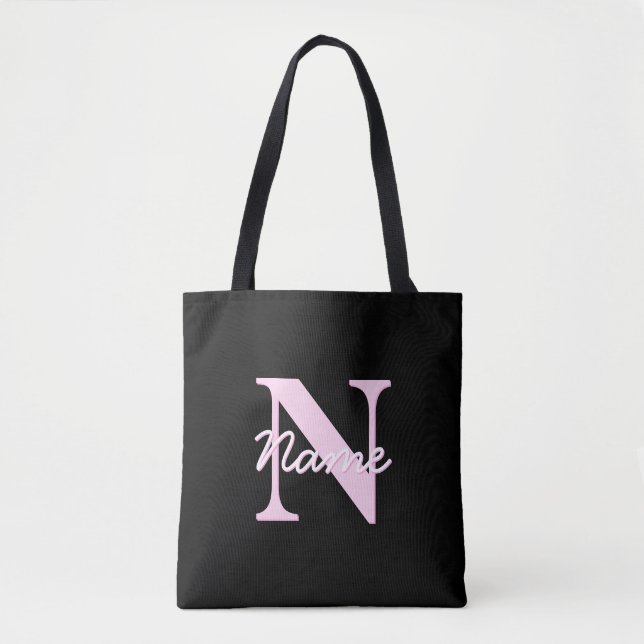 Tote Bag Joli monogramme personnalisable | Rose clair et no (Devant)