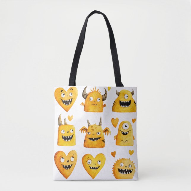Tote Bag Joli Monstres d'Halloween Jaune (Devant)