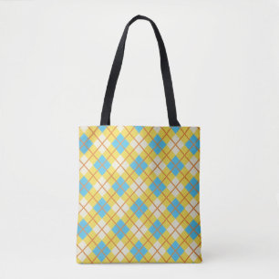 Tote Bag Joli motif à carreaux jaune et bleu soleil