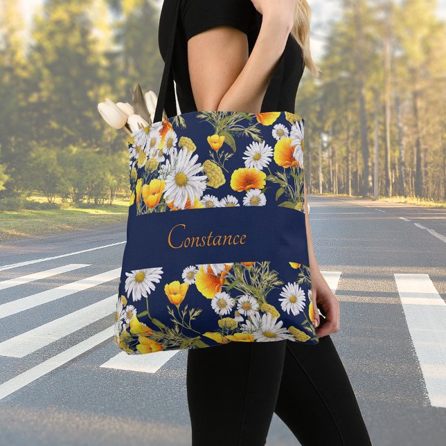 Tote Bag Joli Motif Chamomile & Poppies Personnalisé (Créateur téléchargé)