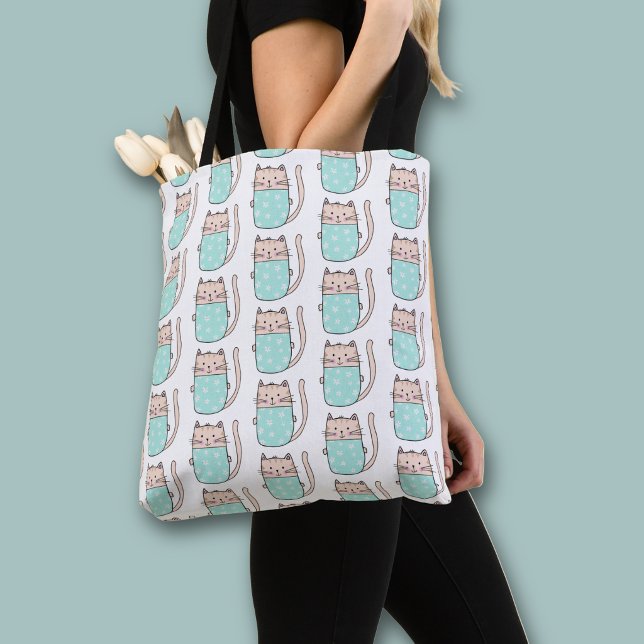 Tote Bag Joli motif de chat floral (Cute cat pattern all over print tote bag)