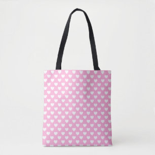 Tote Bag Joli Motif De Coeurs Rose Et Blanc Clair