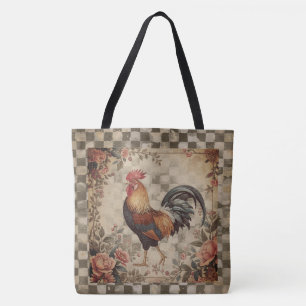 Tote Bag Joli motif de coq et de fleurs vintage