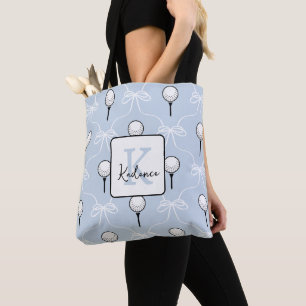 Tote Bag Joli motif de golf à nœud blanc et bleu avec monog