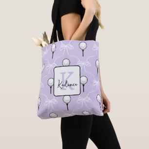 Tote Bag Joli motif de golf avec nœud blanc lavande et mono