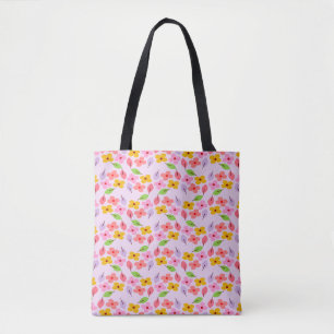 Tote Bag Joli motif floral pastel rose tendre féminin