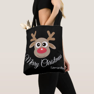 Tote Bag Joli Noël amusant Cartoon Reindeer noir