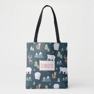 Tote Bag Joli Noël Animaux d'hiver Motif rustique