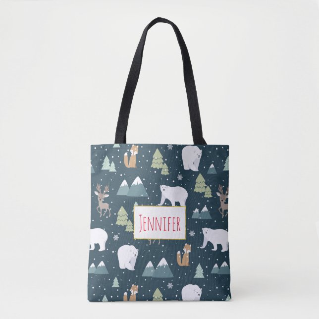 Tote Bag Joli Noël Animaux d'hiver Motif rustique (Devant)