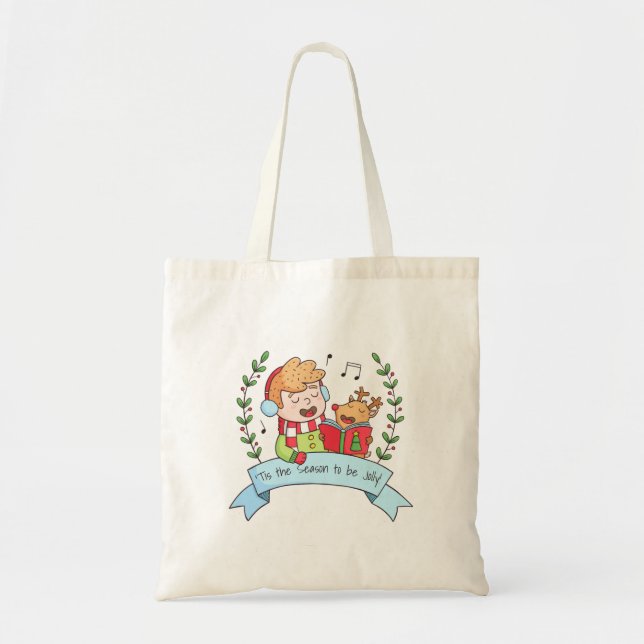 Tote Bag Joli Noël Carol Boy et Reindeer Doodle (Devant)