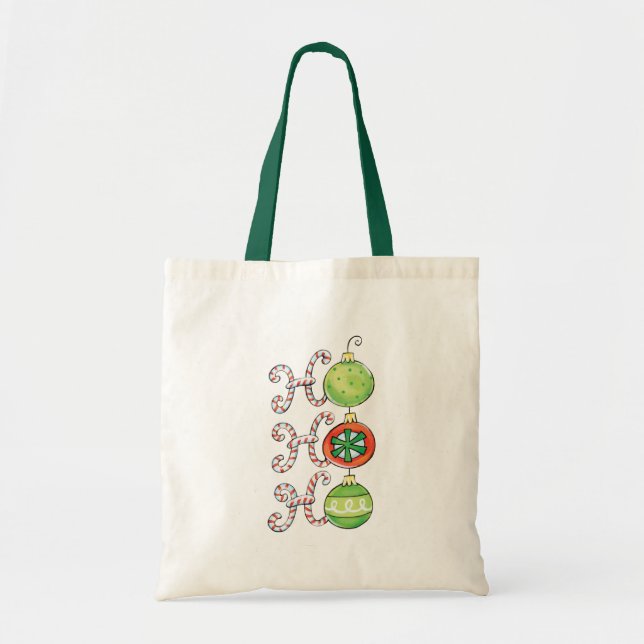 Tote Bag Joli Noël Ho Ho Ho, Sucres de canne Ornements (Devant)