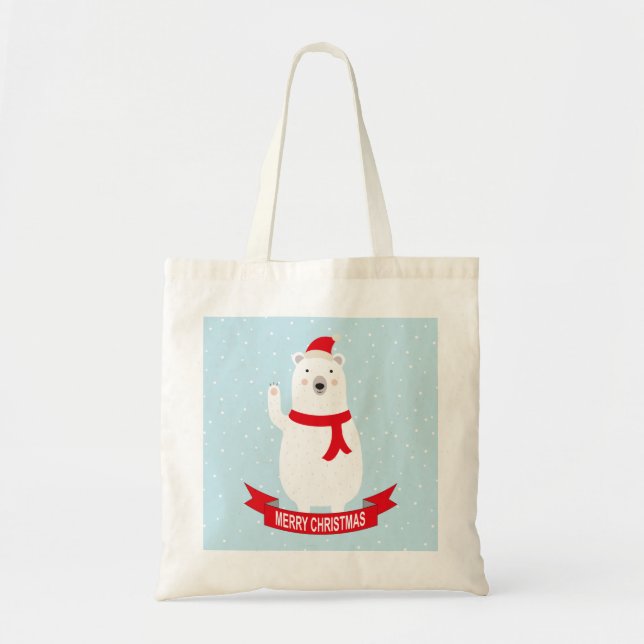 Tote Bag Joli Noël Ours polaire dit Bonjour (Devant)