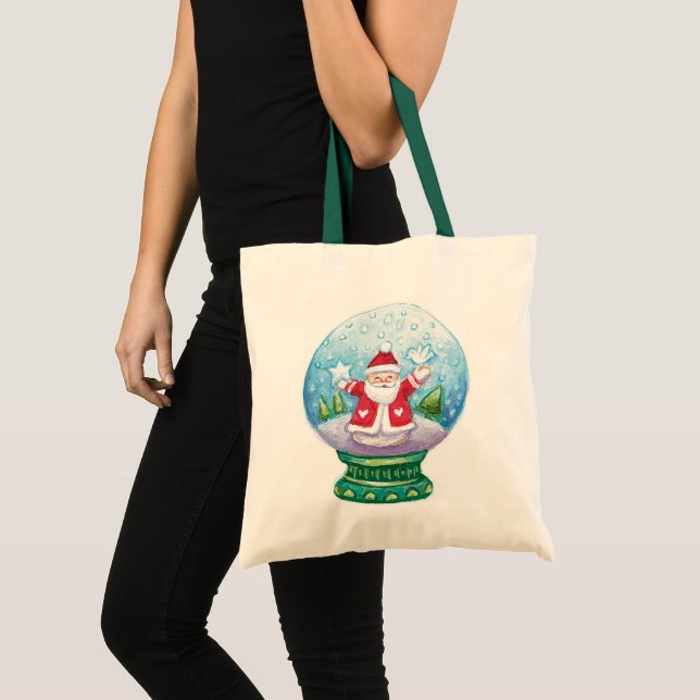 Tote Bag Joli Noël Snowglobe Père Noël, Étoile, Oiseau (Devant (produit))